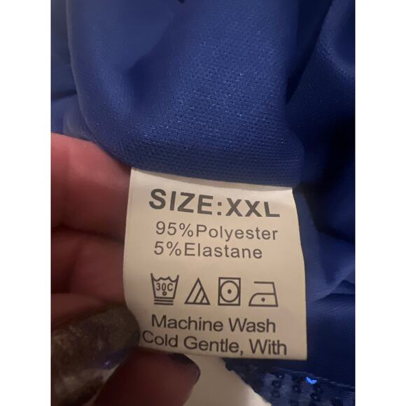 Women's Blue Sparkly Sequin Crew Neck Short Sleeve Top Blouse Tee Size 2XL - Picture 7 of 7